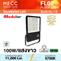โคมฟลัดไลท์ Floodlight LED 100W 5700K 11,000lm รุ่น FL02 แสงขาว