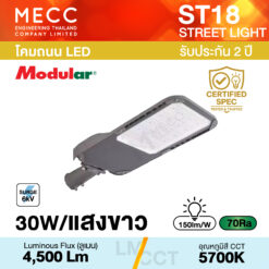 โคมถนน Streetlight LED 30W 5700K 4,500lm รุ่น ST18 แสงขาว